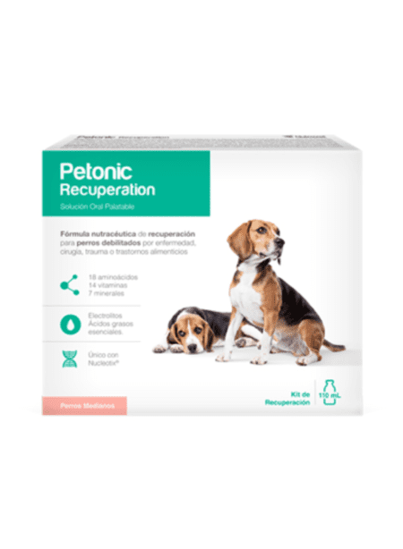 Frasco de Petonic Recuperation 110 ml para apoyar la recuperación de mascotas.