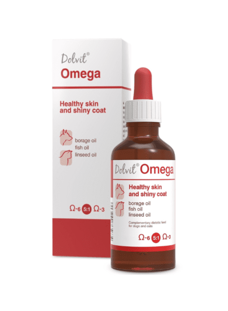 Dolvit Omega 50ml, suplemento de ácidos grasos omega para la salud integral de mascotas.