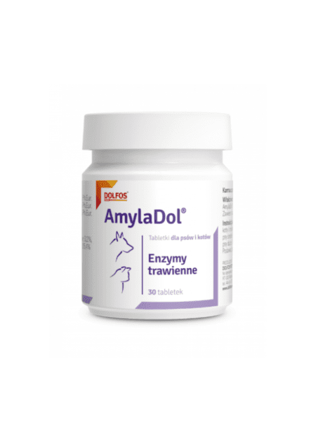 Amyladol 30 comp, suplemento enzimático para mejorar la digestión en mascotas.