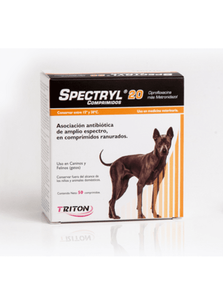 Spectryl 20 Hospitalaria, antibiótico de alta potencia para uso hospitalario en veterinaria.