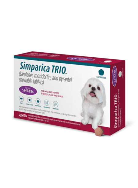 Simparica Trio 2.5 - 5 kg - Solución Antiparasitaria para Perros Pequeños Ofrece a tu perro pequeño una protección completa contra parásitos con Simparica Trio 2.5 - 5 kg, una tableta masticable fácil de administrar que protege eficazmente contra pulgas, garrapatas y más.