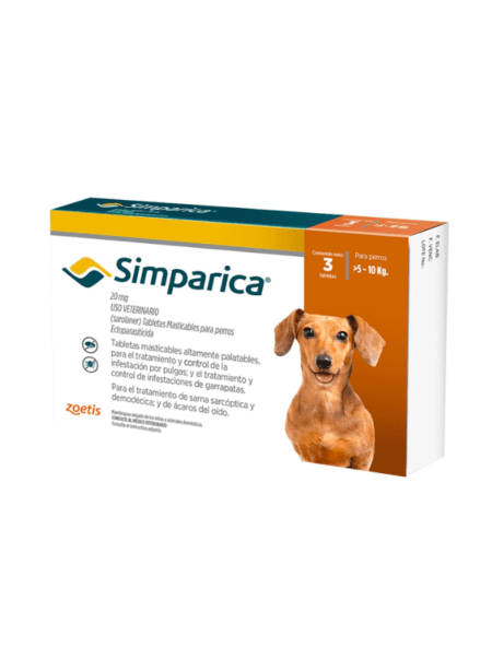 Simparica 5 - 10 kg, tratamiento antiparasitario oral para perros medianos.