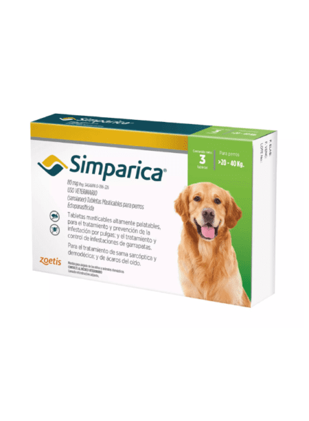 Simparica 20 - 40 kg, tratamiento antiparasitario oral para perros grandes.