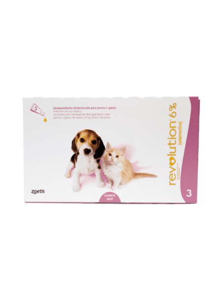 Revolution Hasta 2.5 kg, tratamiento antiparasitario tópico para perros pequeños y cachorros.