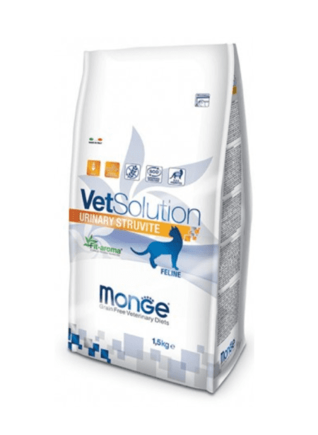 Monge VS Feline Urinary Struvite 1.5kg, alimento seco para gatos para manejar cálculos de estruvita.