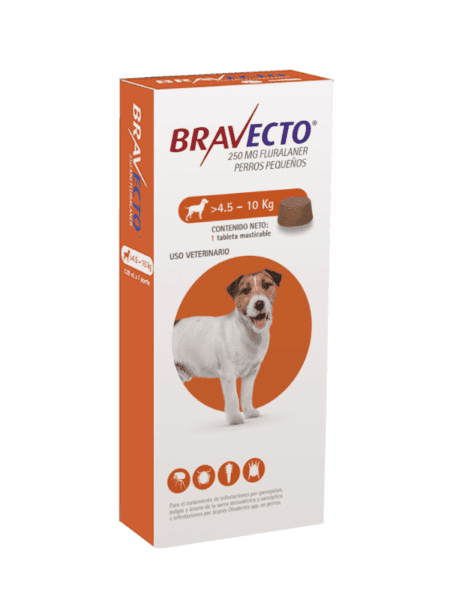 Bravecto 4.5 - 10kg, tableta masticable antiparasitaria para perros pequeños y medianos.