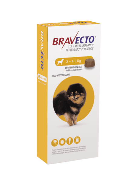 Bravecto 2 - 4.5kg, tableta masticable antiparasitaria para perros pequeños.