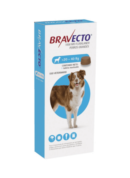 Bravecto 20 - 40kg, tableta masticable antiparasitaria para perros grandes.