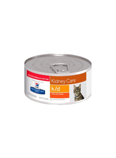 Lata de Hill's Prescription Diet Feline K/D 156g para el soporte renal en gatos.