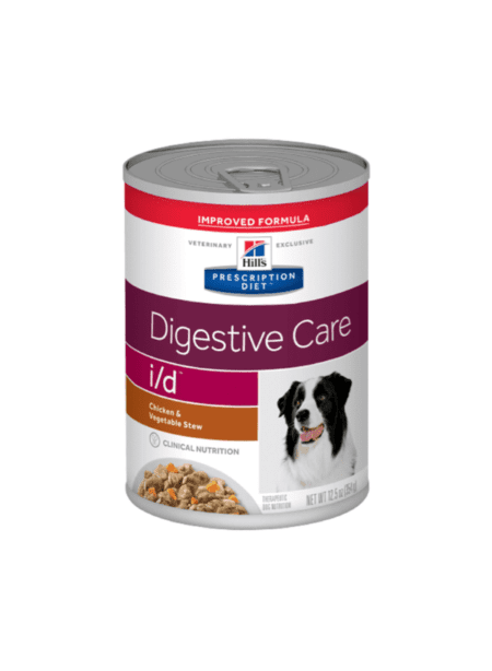 Lata de Hill's Prescription Diet Canino I/D Estofado 354g para perros con sensibilidad digestiva.
