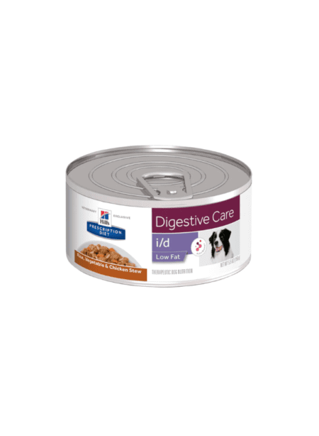 Lata de Hill's Prescription Diet Canino I/D Low Fat Estofado, 156g, para perros con problemas digestivos.