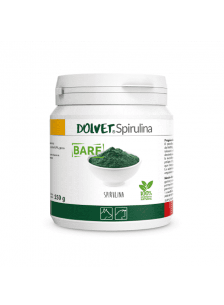 Dolvet Spirulina, suplemento de algas para mascotas, rico en nutrientes esenciales.
