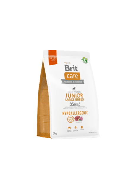 Brit Care Junior es un alimento para cachorros de razas grandes. Hecho de cordero y arroz.