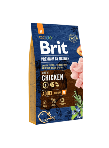 Brit Premium By Nature Adult Medium 3 Kg, alimento seco premium para perros adultos medianos, con pollo fresco y ácidos grasos esenciales.