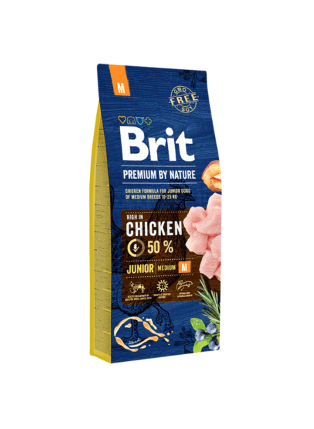 Bolsa de BRIT Premium by Nature Junior Medium 3 KG, alimento natural para cachorros de razas medianas, con pollo fresco y nutrientes para un crecimiento saludable y una digestión fácil